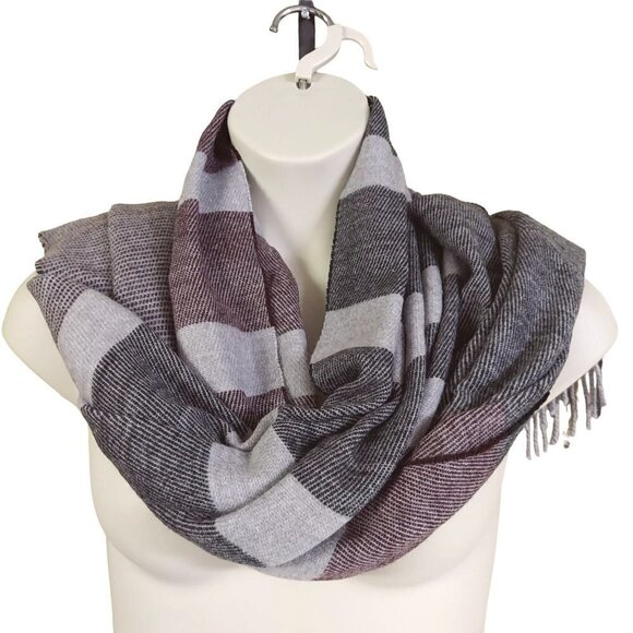 Calvin Klein Gray Striped Fringe Blanket Scarf - Picture 2 of 7